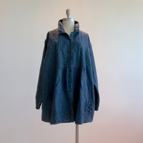 Chic Navy Flax Top Sz 1G/14 - Picture 2 of 5